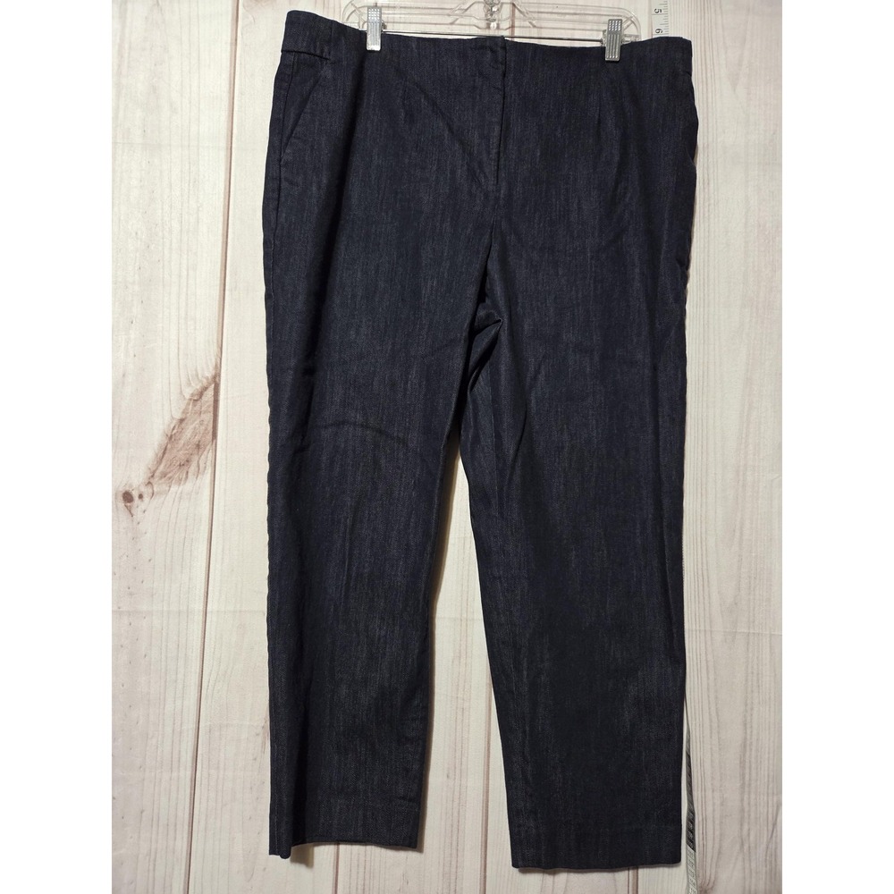 Talbots Pants Womens 16 Blue Chambray Cropped Stretch Cotton Spandex Casual